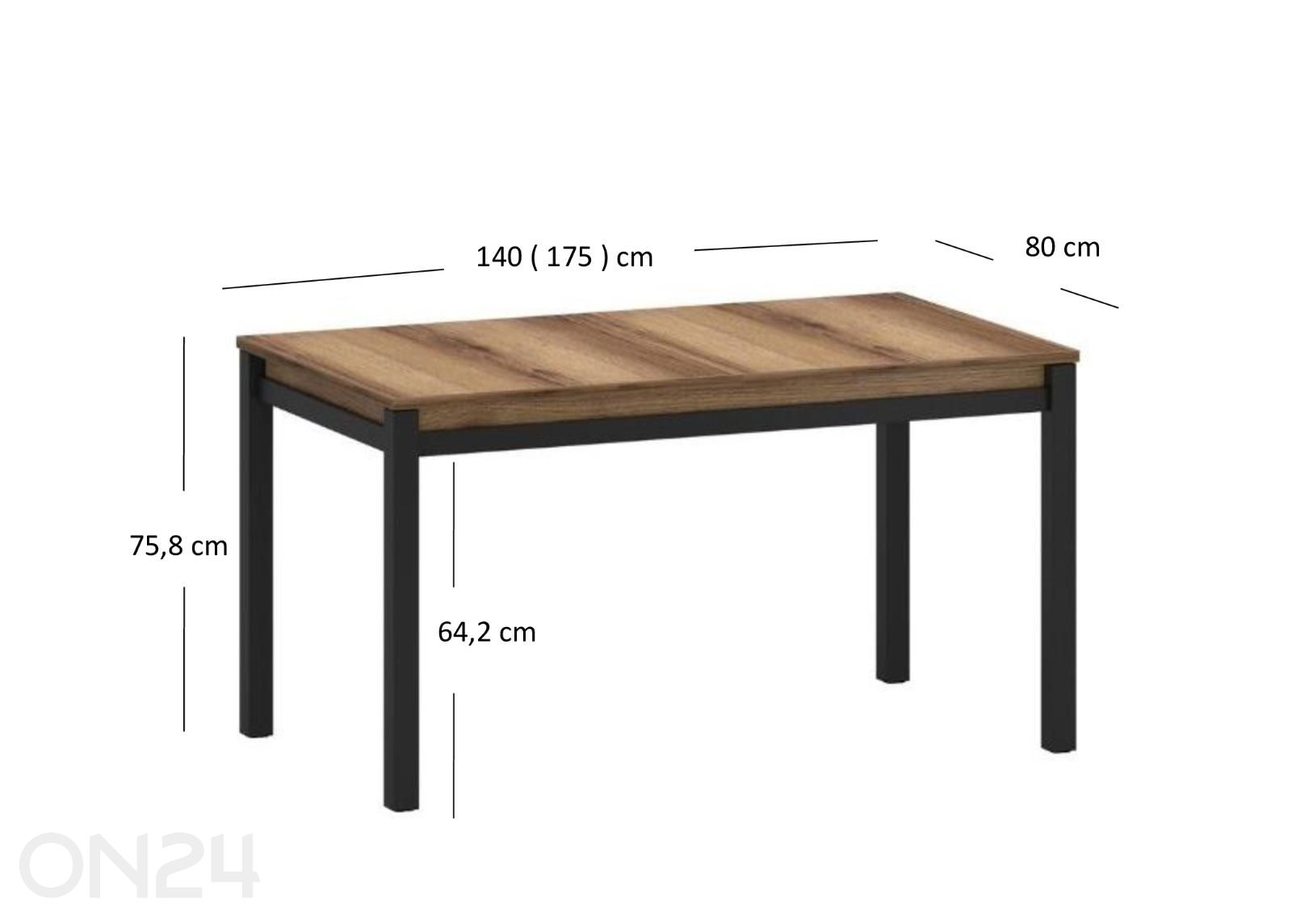 Pikendatav söögilaud Mares 80x140/175 cm suurendatud mõõdud