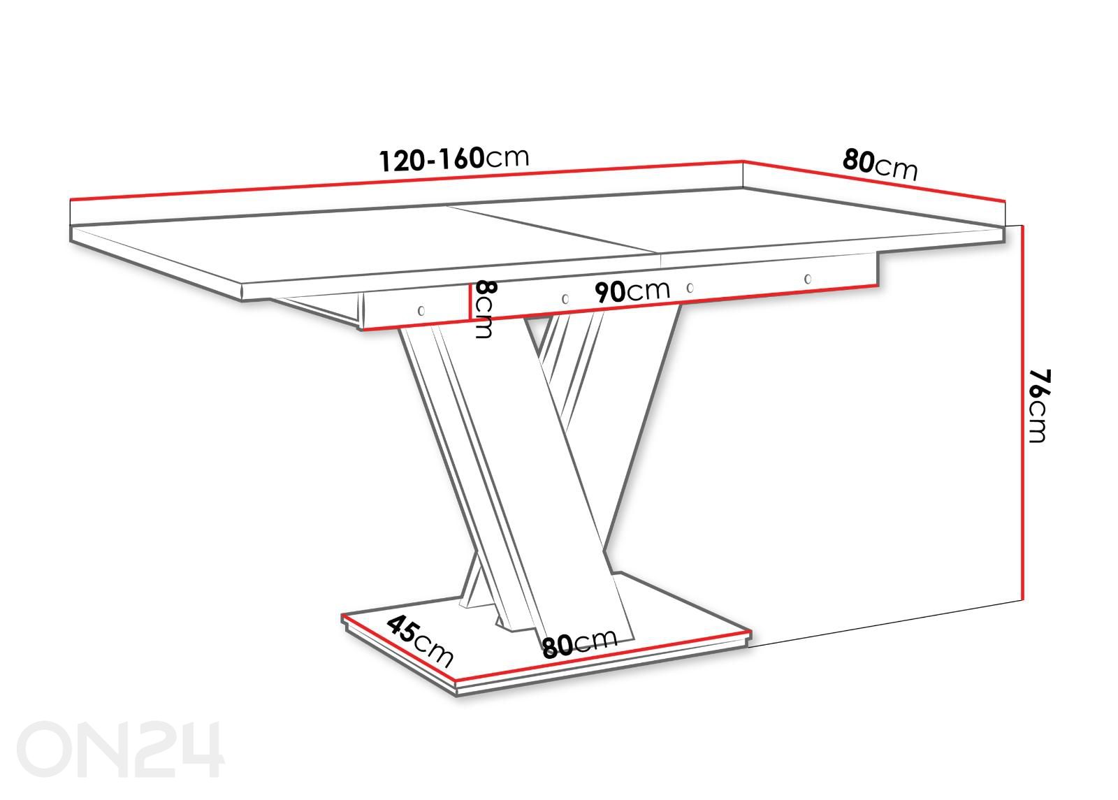 Pikendatav söögilaud Mas 80x120/160 cm suurendatud mõõdud