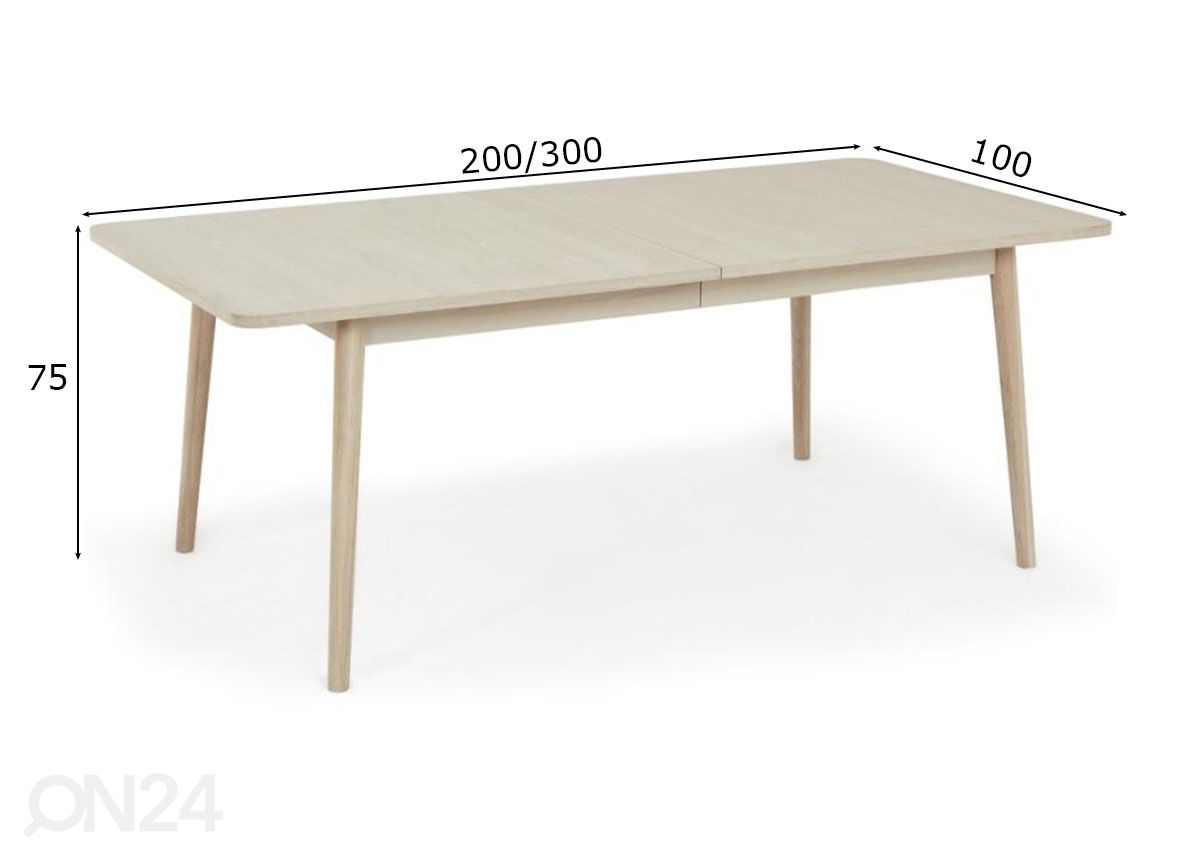Pikendatav söögilaud Nyborg 200/300×100 cm suurendatud mõõdud