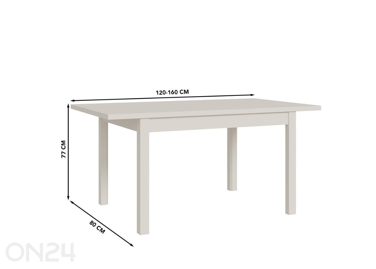Pikendatav söögilaud Oak Squere 80x120/160 cm suurendatud mõõdud
