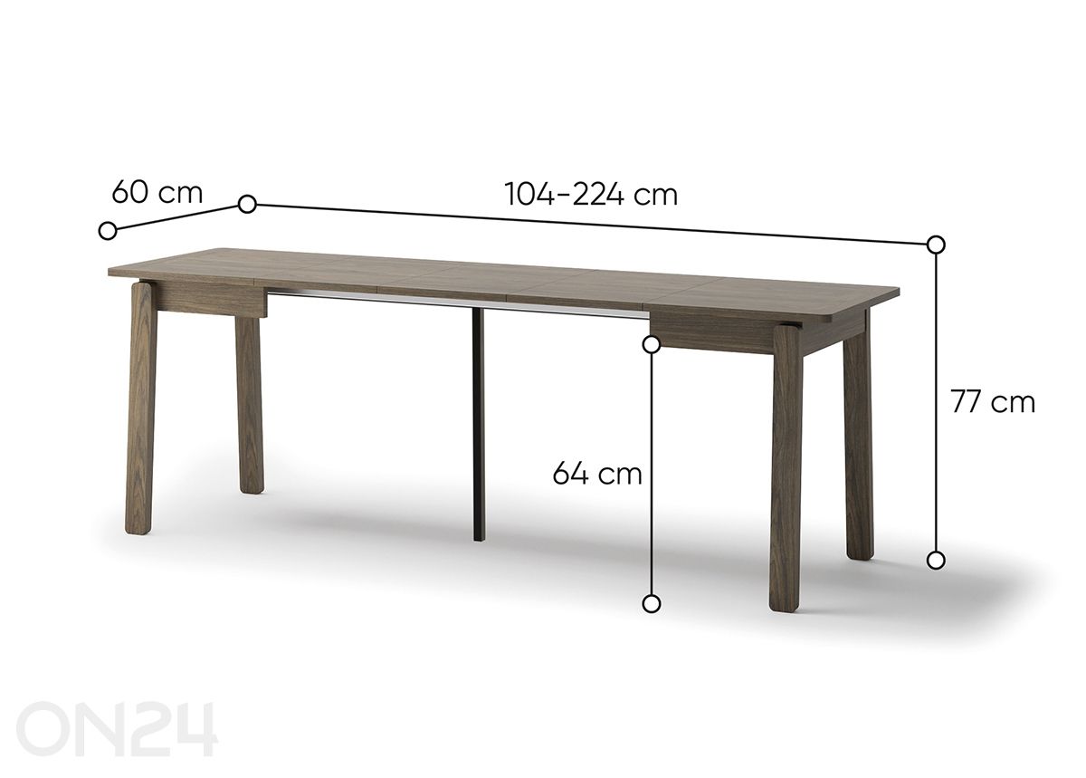 Pikendatav söögilaud Plot 60x104/224 cm suurendatud mõõdud