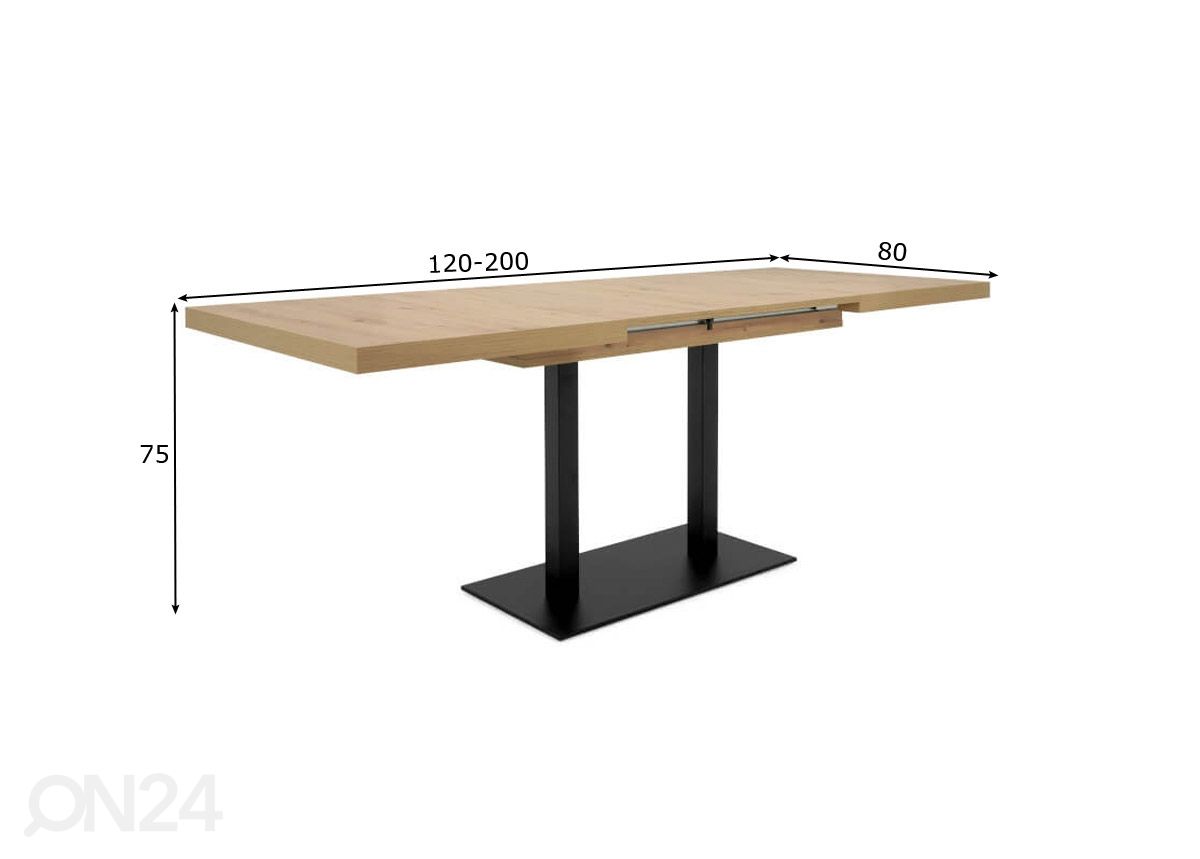 Pikendatav söögilaud Quadrato 120/200x80 cm suurendatud mõõdud