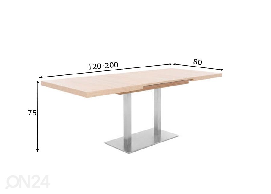 Pikendatav söögilaud Quadrato 120/200x80 cm suurendatud mõõdud