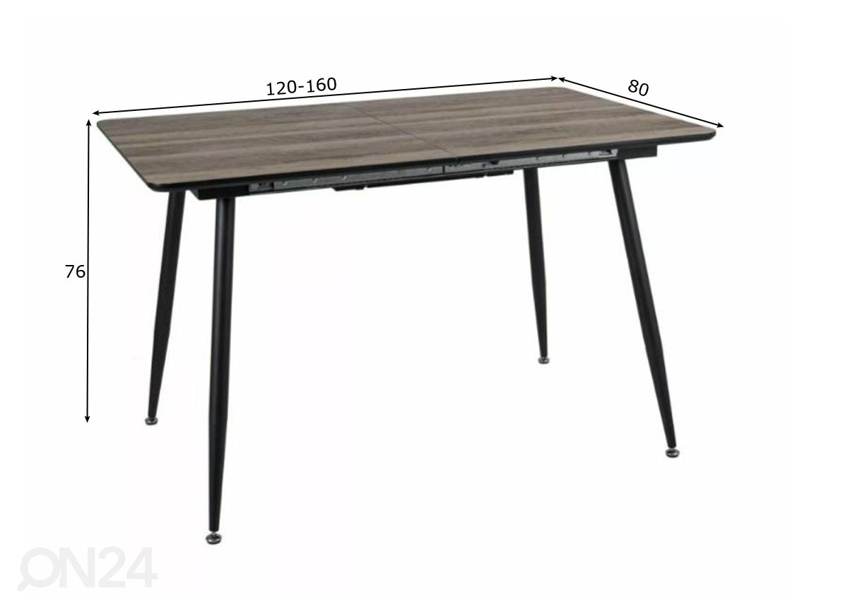 Pikendatav söögilaud Romulus II 120-160x80 cm suurendatud mõõdud