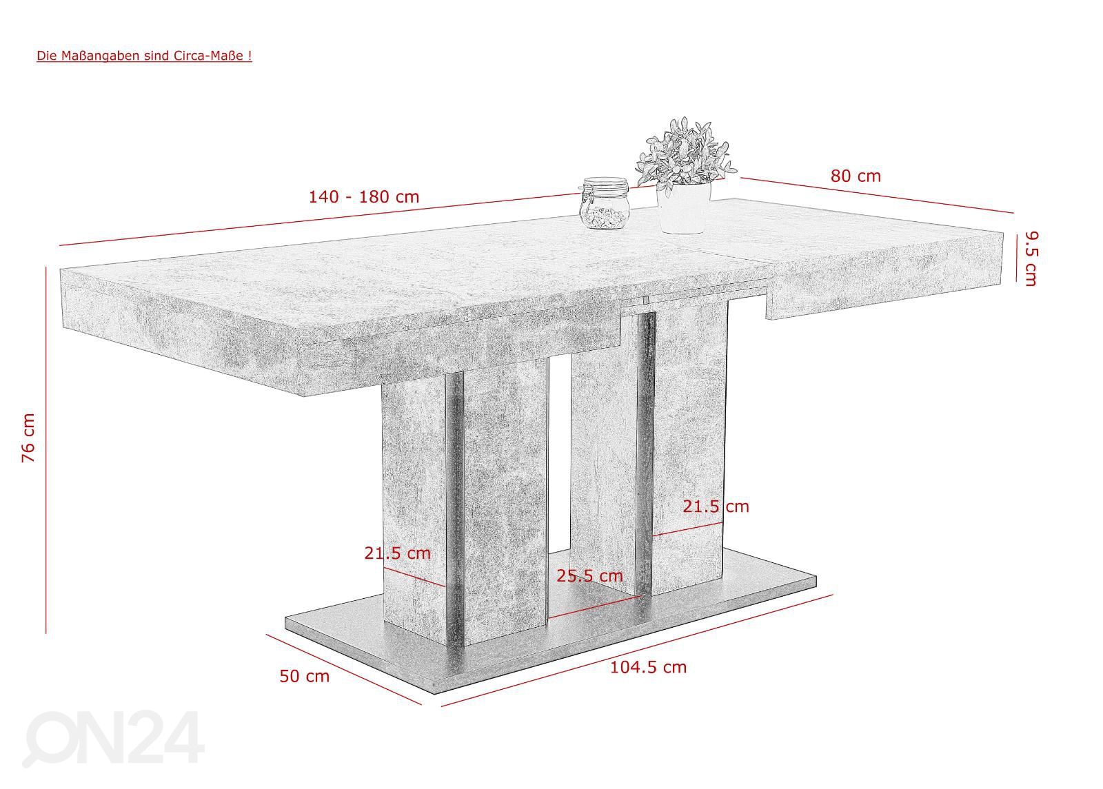 Pikendatav söögilaud Rose 80x140-180 cm suurendatud mõõdud