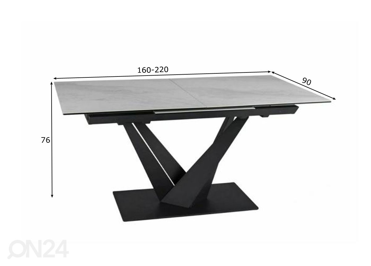 Pikendatav söögilaud Serenade 160-220x90 cm suurendatud mõõdud