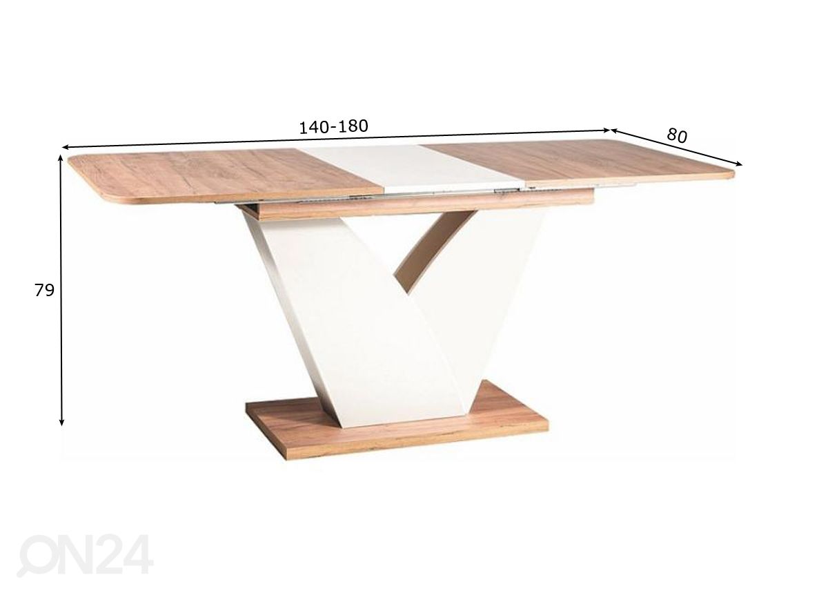 Pikendatav söögilaud Vitharr 140-180x80 cm suurendatud mõõdud