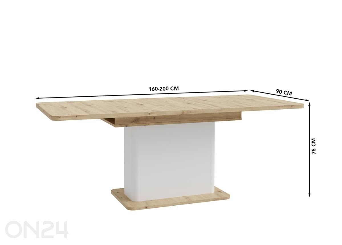 Pikendatav söögilaud Wardiol 90x160/200 cm suurendatud mõõdud