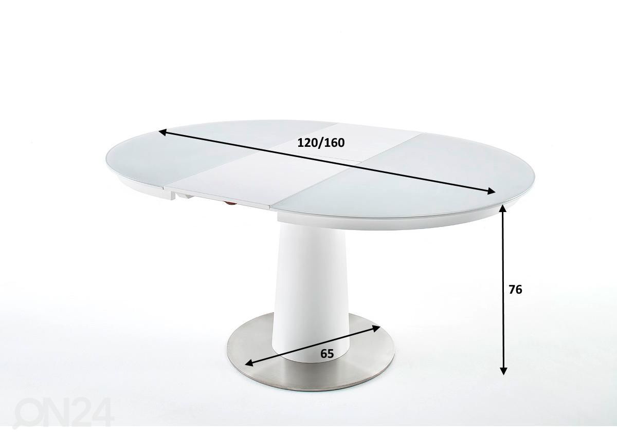 Pikendatav söögilaud Waris 120/160x120 cm suurendatud mõõdud