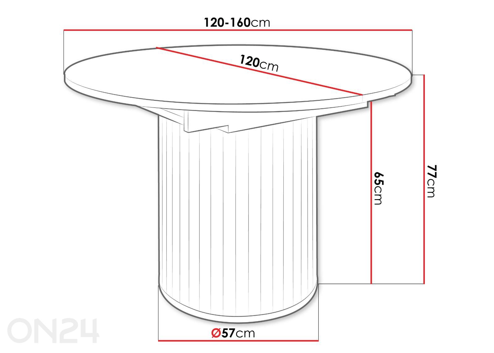 Pikendatav söögilaud Zante 120x120/160 cm suurendatud mõõdud