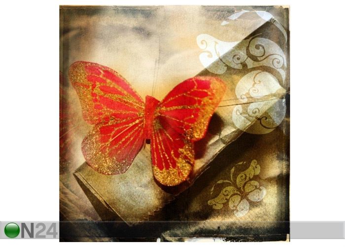 Pilt Grunge Illustration of Red Butterfly 60x62 cm suurendatud