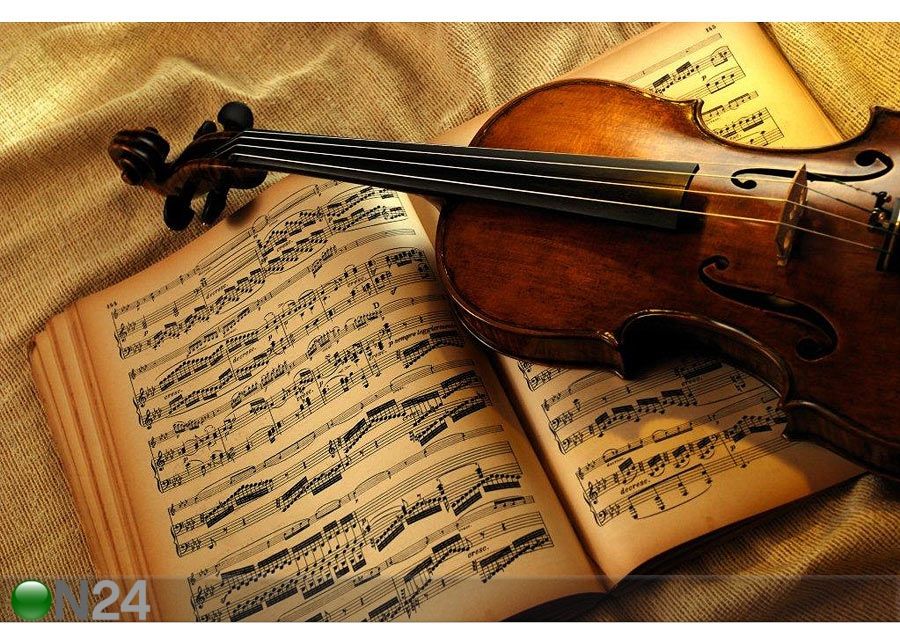 Pilt Violin and Old Notes on Flaxen Cloth 105x70 cm suurendatud