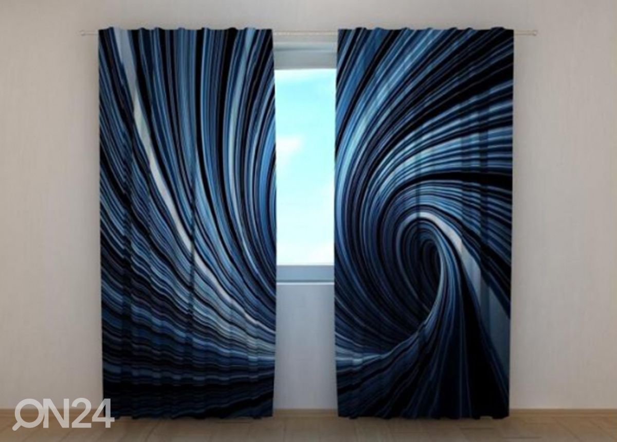 Pimendav fotokardin Blue Abstract Vortex 240x220 cm suurendatud