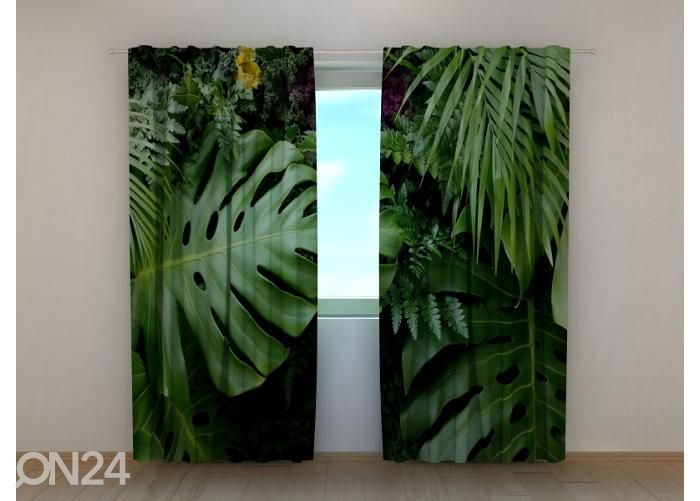 Pimendav fotokardin Green Tropical Leaves 240x220 cm suurendatud