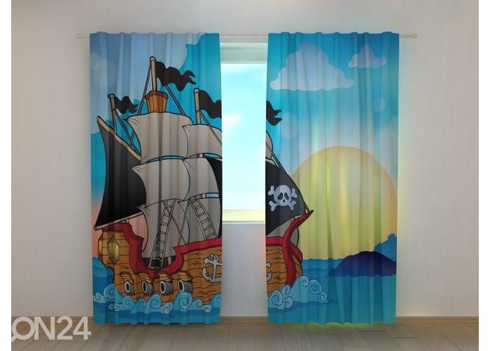 Pimendav fotokardin Pirates Ship 240x220 cm suurendatud