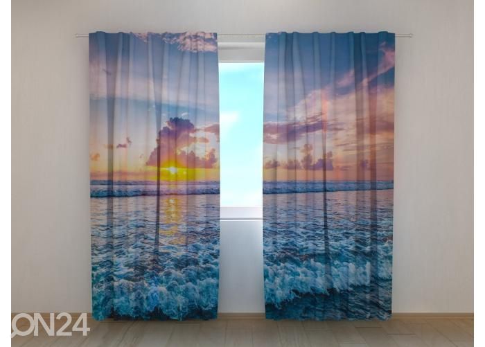 Pimendav fotokardin Sunset Over the Ocean Waves 240x220 cm suurendatud