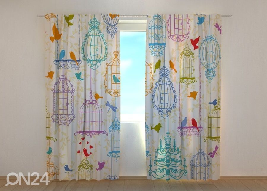 Pimendav kardin Bright Birdies 240x220 cm suurendatud