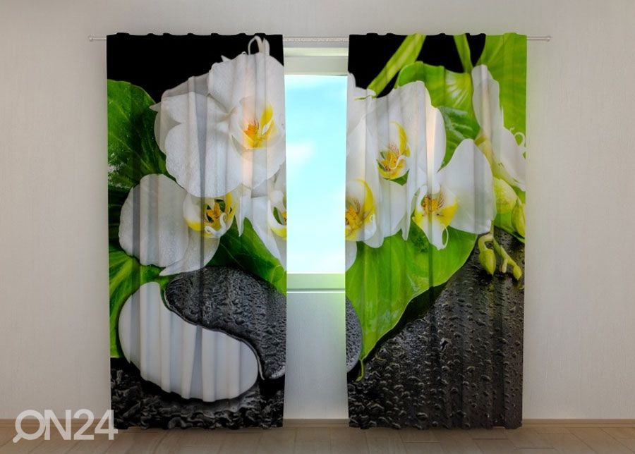 Pimendav kardin Orchids with a stones Yin Yang suurendatud