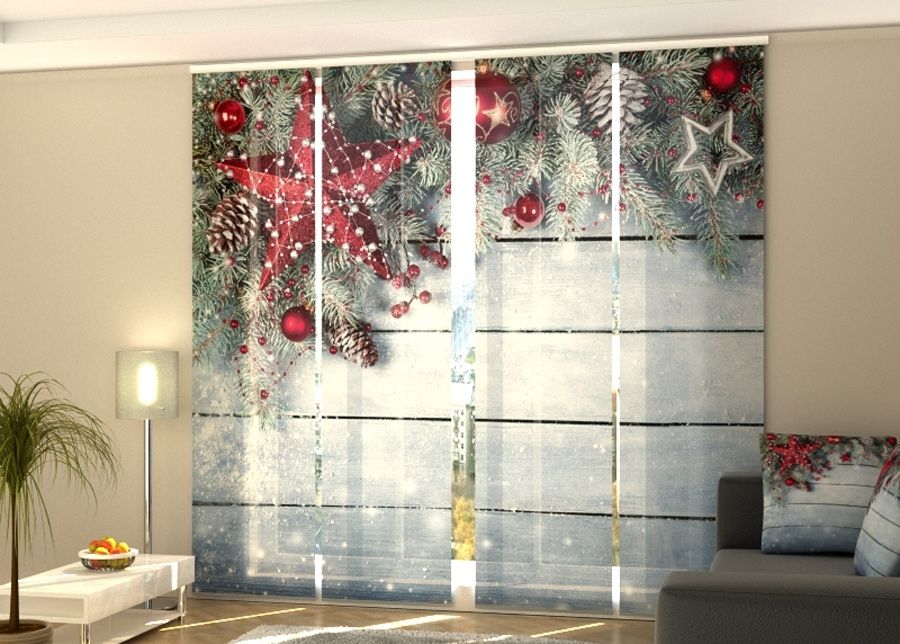Pimendav paneelkardin Christmas Red Star 240x240 cm suurendatud