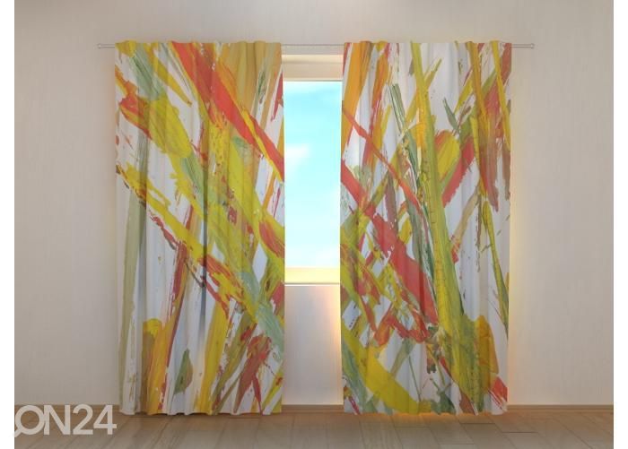 Poolpimendav fotokardin Orange Abstract Brush Painting 240x220 cm suurendatud