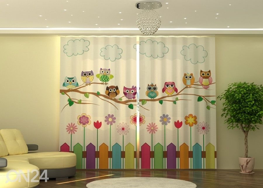 Poolpimendav kardin Funny Owls 290x245 cm suurendatud