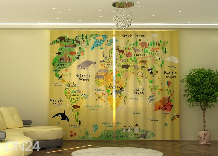 Poolpimendav kardin Kids Map 290x245 cm suurendatud