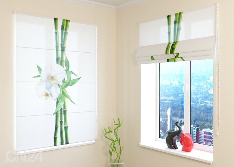 Poolpimendav Rooma kardin Bamboo and white orchid 1, 160x180 cm suurendatud