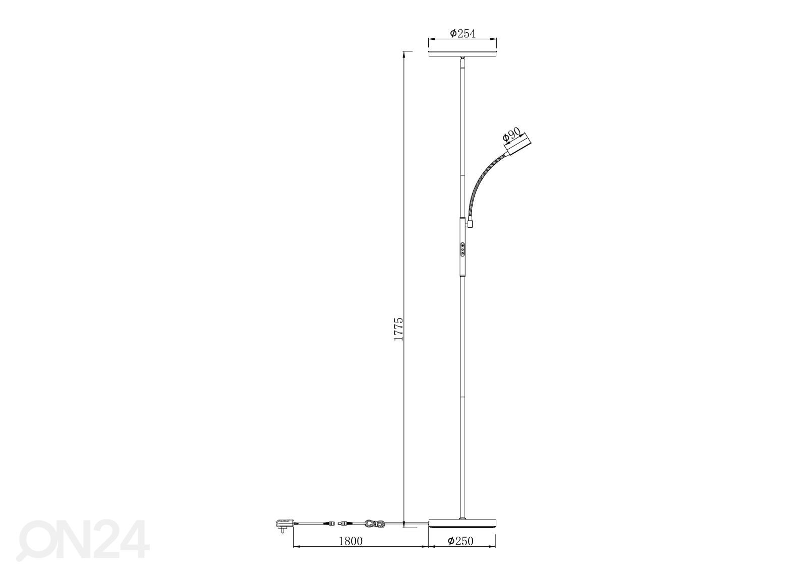 Põrandavalgusti Mandi suurendatud mõõdud