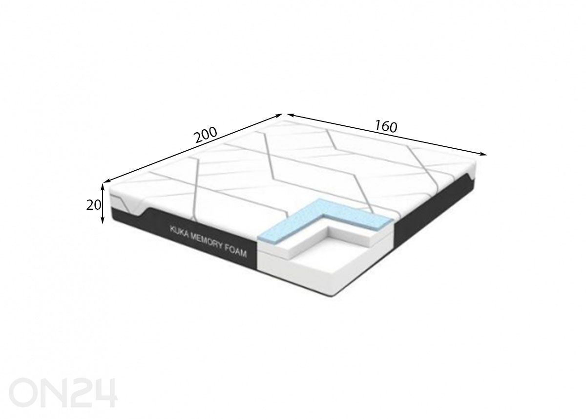 Poroloonmadrats Kuka Memory Foam 160x200xH20 cm suurendatud mõõdud
