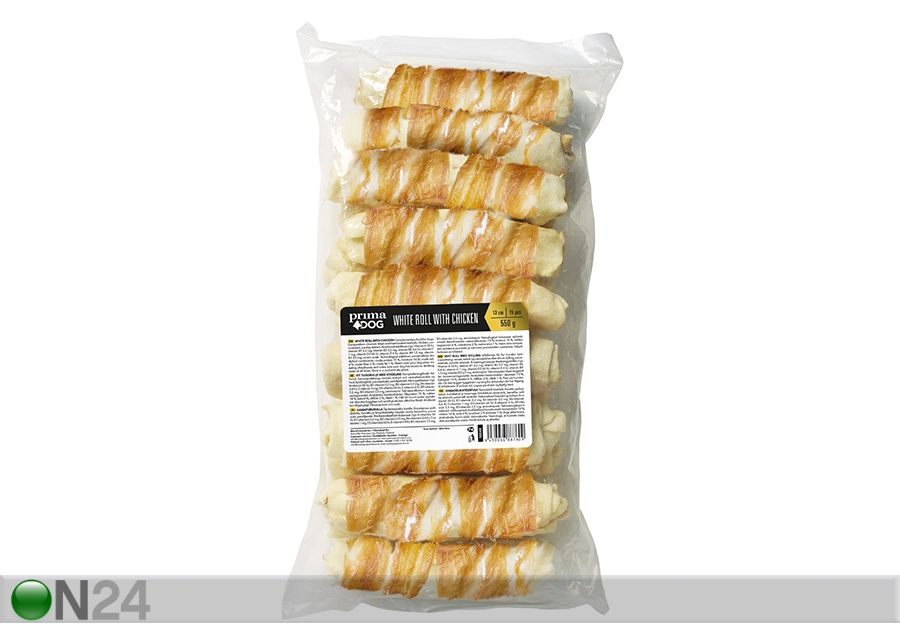 PrimaDog närimisrullid kanalihaga 13 cm, 15 tk, 550 g suurendatud