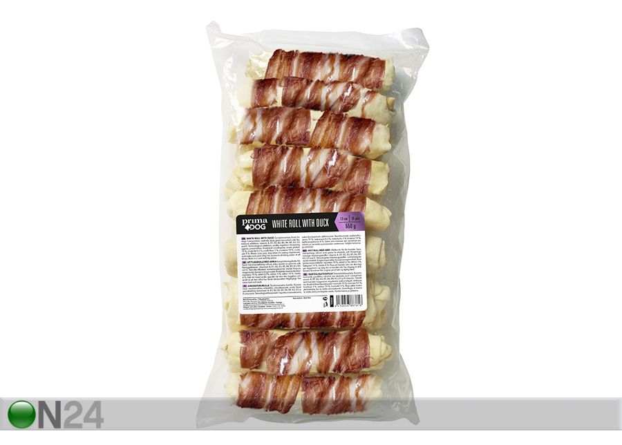 PrimaDog närimisrullid pardilihaga 13 cm, 15 tk, 550 g suurendatud