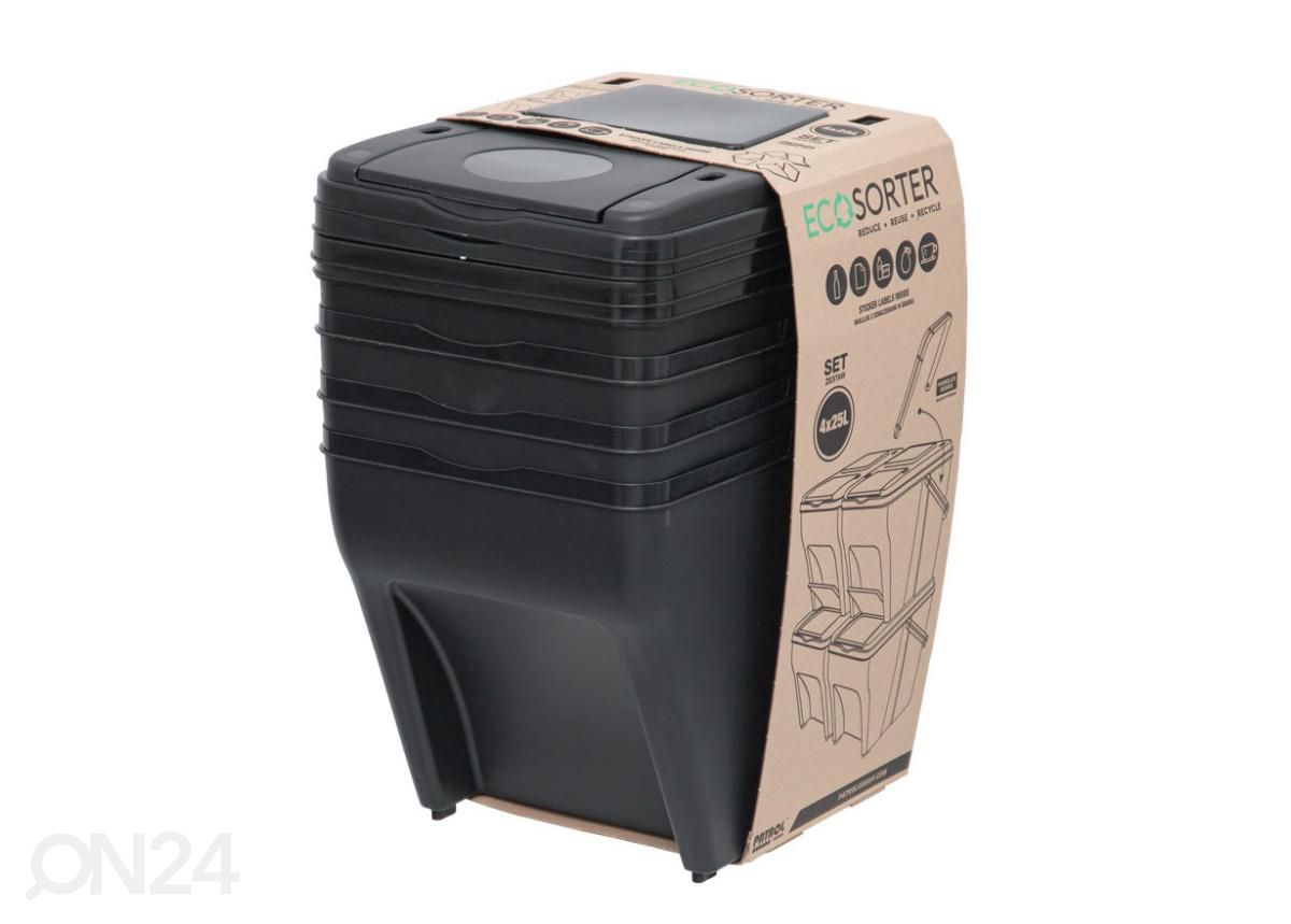 Prügikonteinerite komplekt EcoSorter 4x25L suurendatud