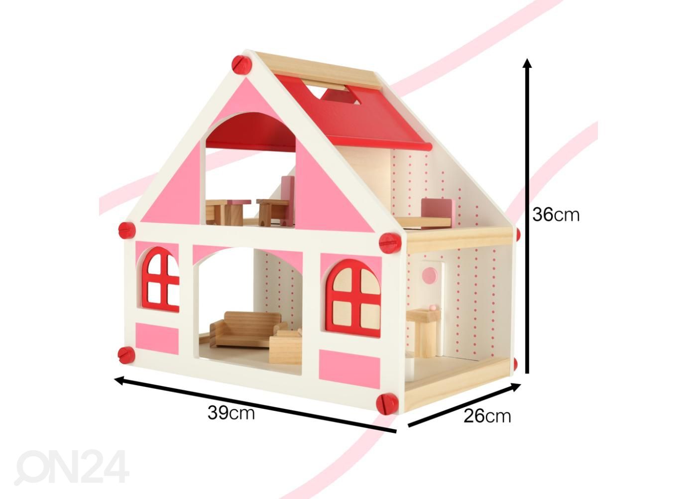 Puidust nukumaja + mööbel 36 cm suurendatud mõõdud