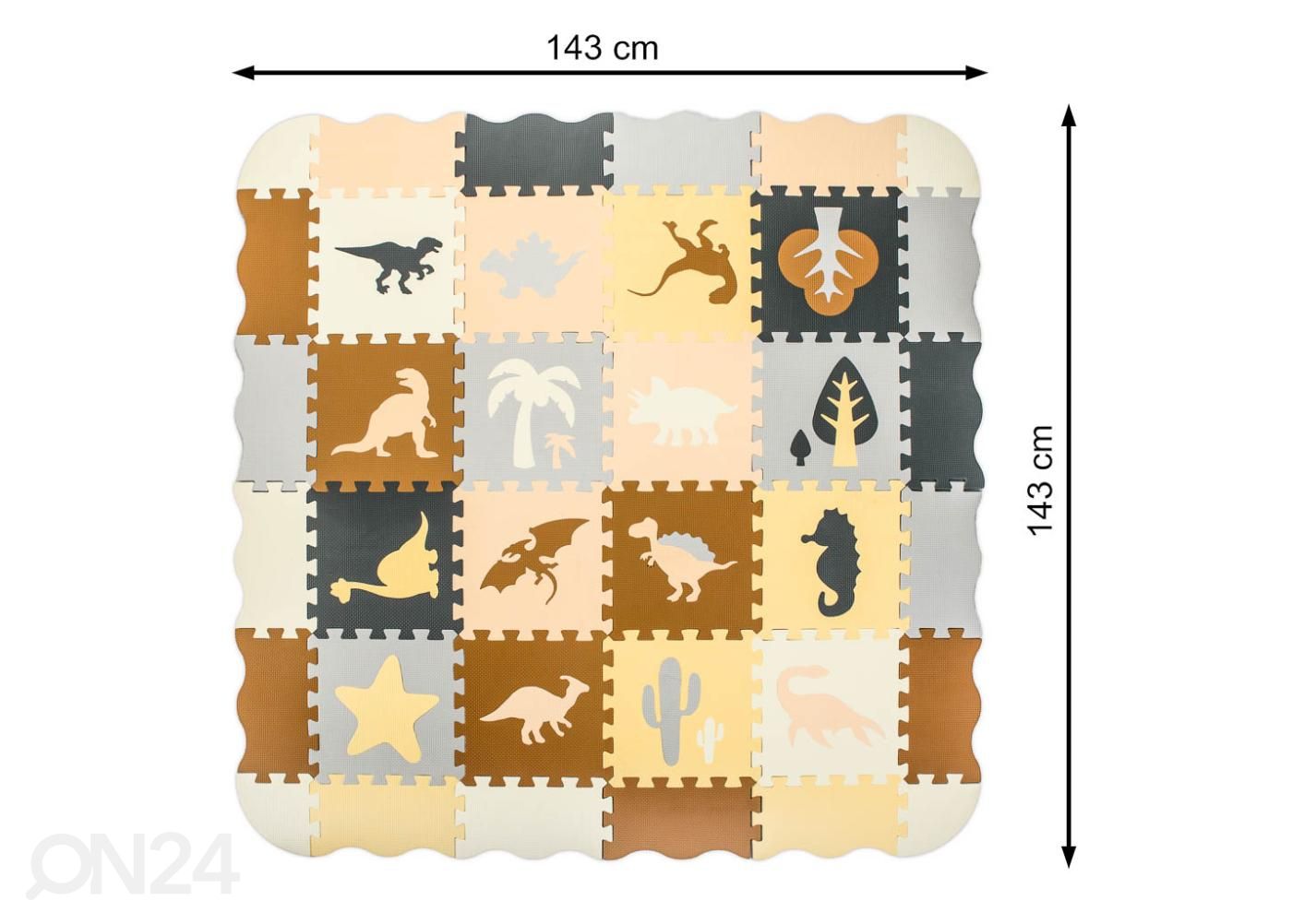 Puslematt 36 elementi dinosaurused 143x143x1 cm suurendatud mõõdud