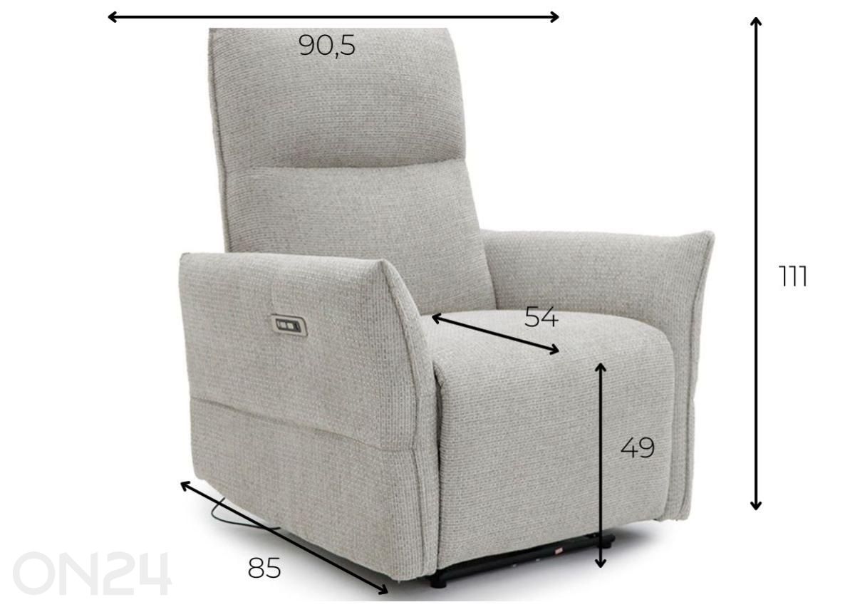 Recliner tugitool Eleganz 1, helehall suurendatud mõõdud