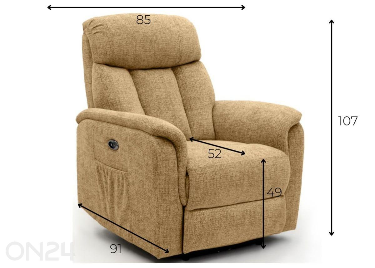 Recliner tugitool Rosaalia, kollane suurendatud mõõdud