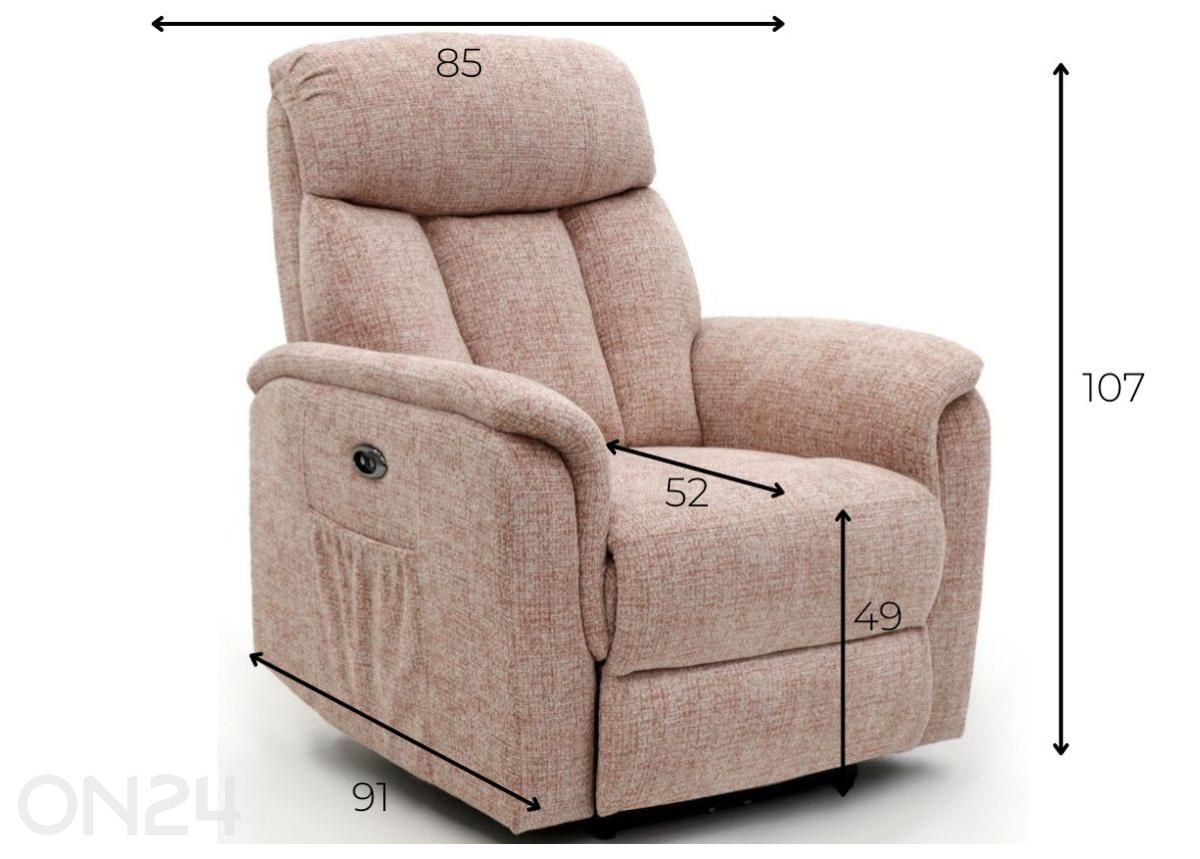 Recliner tugitool Rosaalia, roosa suurendatud mõõdud