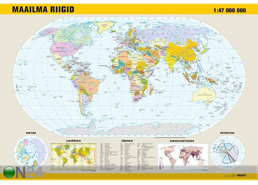 Regio maailma riikide seinakaart 1:47 000 000 suurendatud