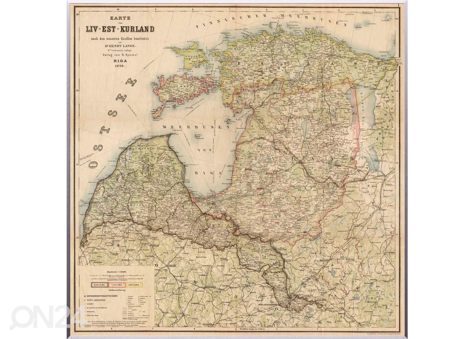 Regio Seinakaart Liv-Est-Kurland 1898 raamiga suurendatud
