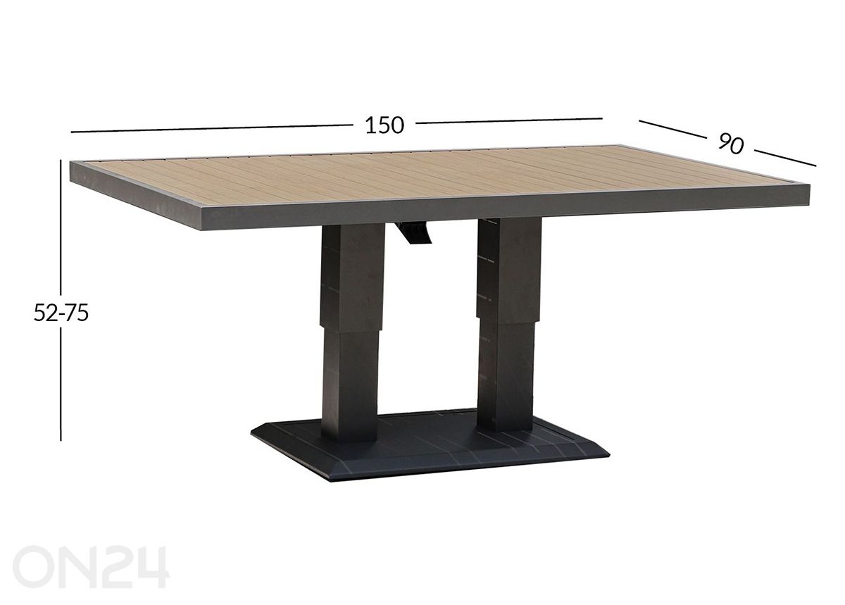Reguleeritav aialaud Parker 90x150 cm suurendatud mõõdud
