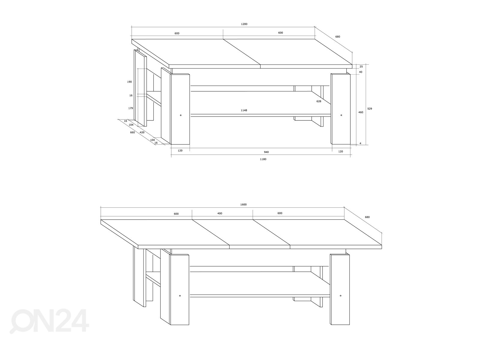 Reguleeritav diivanilaud 120/160x68 cm suurendatud mõõdud