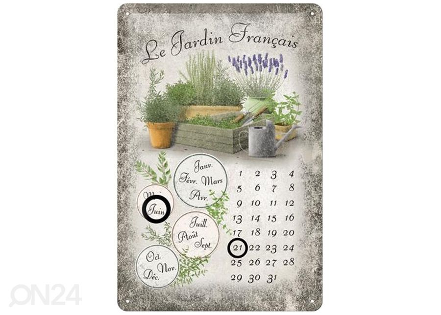 Retro metallkalender Le Jardin Francais 20x30cm suurendatud