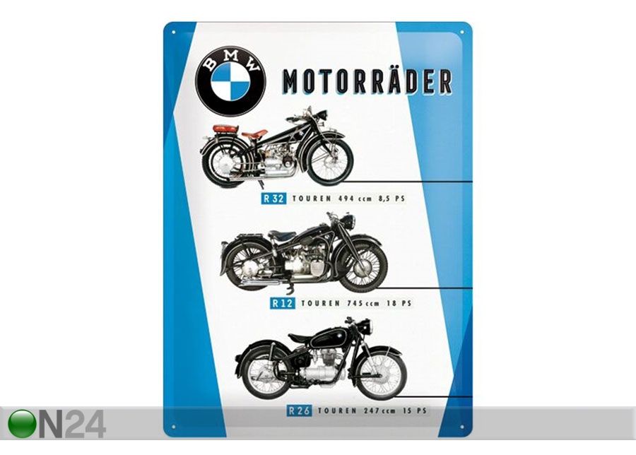 Retro metallposter BMW Mootorrattad 30x40 cm suurendatud