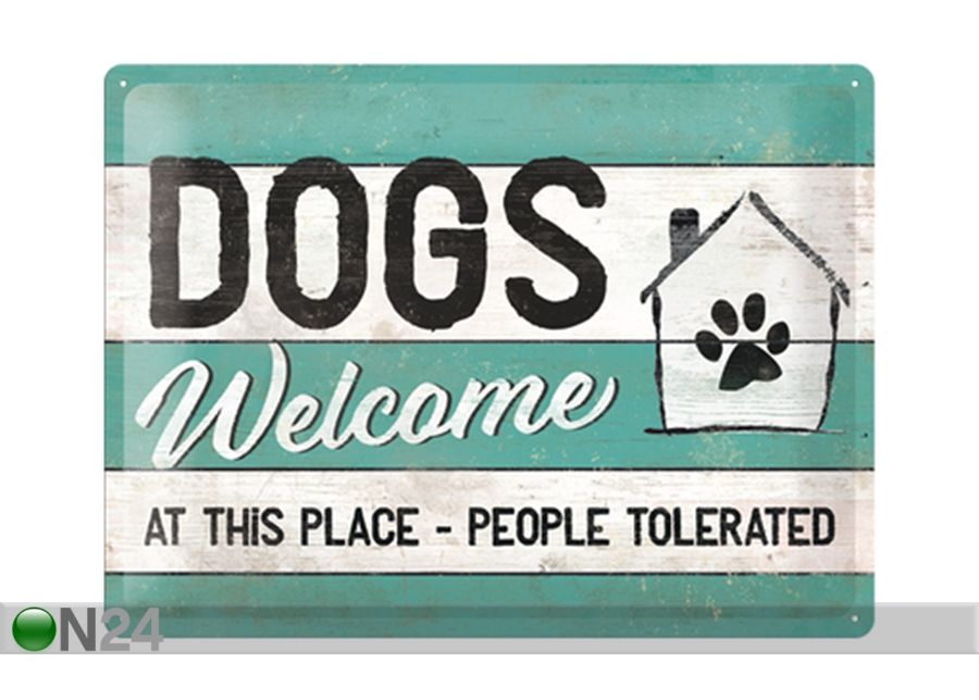 Retro metallposter Dogs Welcome 30x40 cm suurendatud