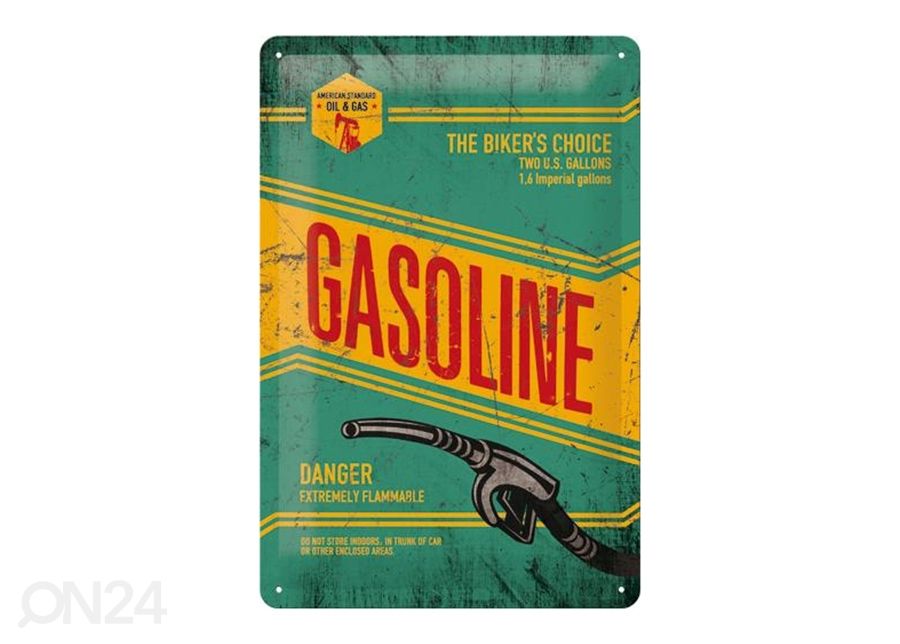 Retro metallposter Gasoline 20x30 cm suurendatud