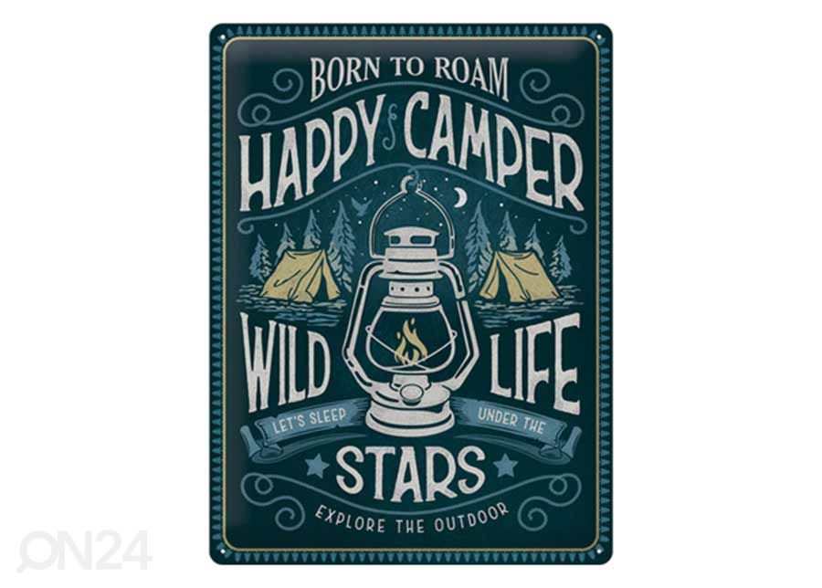 Retro metallposter Happy Camper 30x40 cm suurendatud