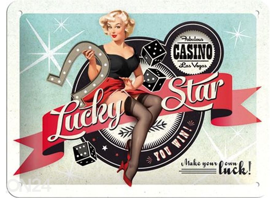 Retro metallposter Lucky Star 15x20cm suurendatud