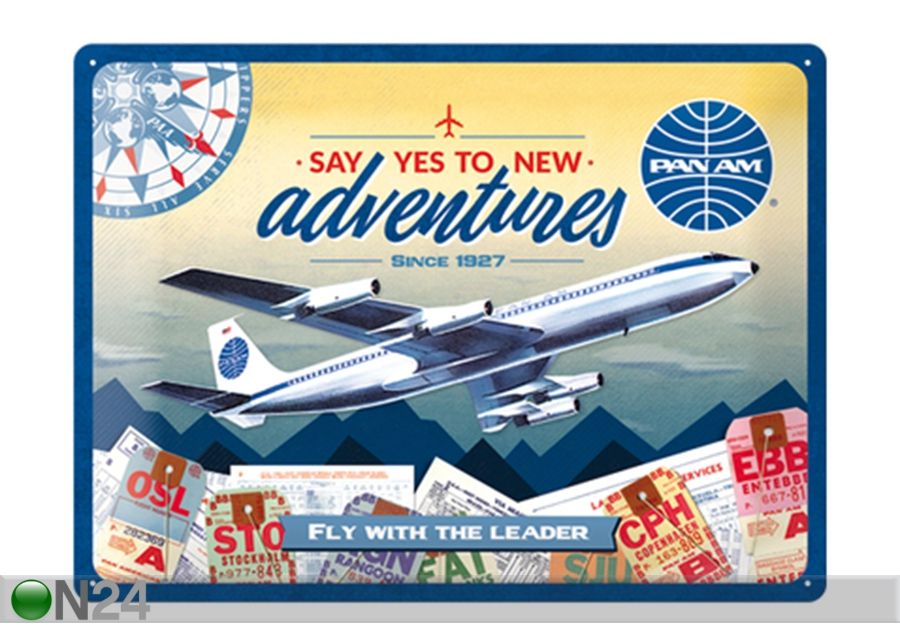 Retro metallposter Pan Am - New Adventures 30x40 cm suurendatud