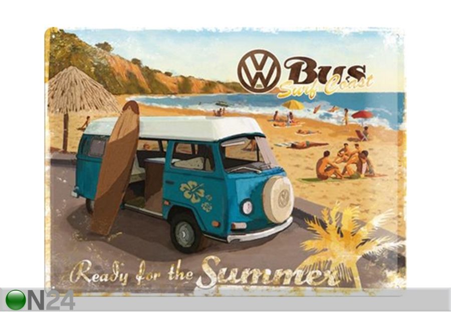 Retro metallposter VW Bus Ready For The Summer 30x40 cm suurendatud