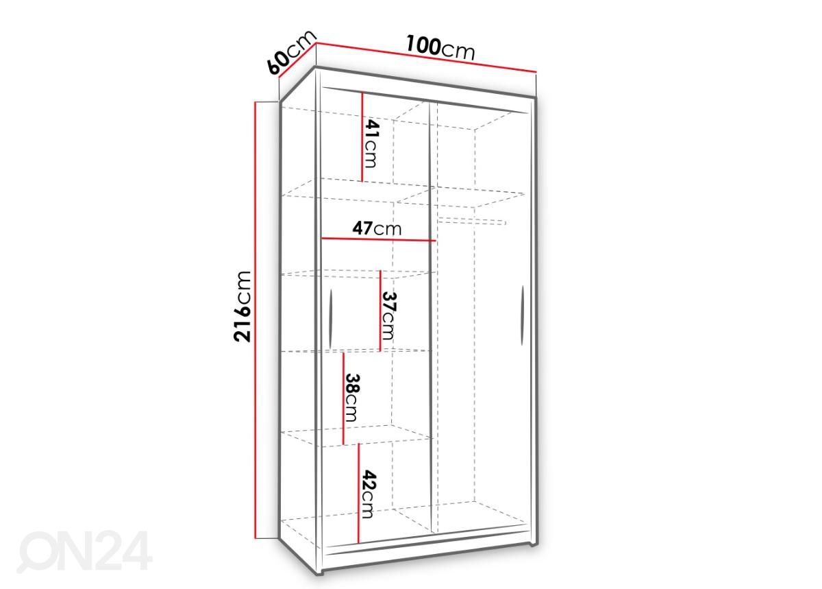 Riidekapp 100 cm + LED suurendatud mõõdud